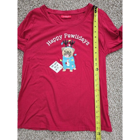 MACY'S FAMILY PJ'S Women's Happy Pawlidays Red Pajama Set Size Medium - Picture 9 of 11